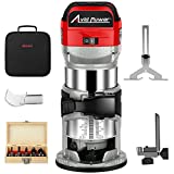 AVID POWER 6.5-Amp 1.25 HP Compact Router with Fixed Base, 5 Trim Router Bits, Variable Speed, Edge Guide, Roller Guide and Dust Hood
