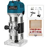 Wood Router with 15pcs 1/4' Collets Router Bits 800w 110v Laminate Milling Engraving Hand Machine Joiner Tool Electric Trimmer for Slotting Trimming Carving
