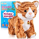 Pattern Yellow Plush Cat Stuffed Animal Interactive Cat Robot Toy, Barking Meow Kitten Touch Control, Electronic Cat Pet, Cat Kitty Toy, Animated Toy Cats for Girls Baby Kids L:12' * H:8' * W:5'