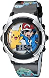 Accutime Pokémon Kids Digital Watch, LCD Display Watch Dial, LED Flashing Lights Gray Buckle Strap for Children