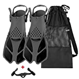 QKURT Snorkel Fins, Swimming Fins with Adjustable Buckles Open Heel, Diving Flippers for Men Women Youth Travel Size Short Fins for Snorkeling Diving Swimming