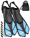 BPS Short Adjustable Swim Fins - Open-Toe and Open-Heel Design - for Diving, Snorkeling, Scuba Diving - Swim Flippers for Kids and Adults - Unisex - Comes with Bag for Storage (Aqua Blue - S/M)