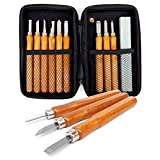 14 Piece Wood Carving Tools Set with Whetstone and Protective Case, Chisels, Gouges, Scrapers, V Parting, Relief Tools for Wood Blocks, Basswood, Softwoods, Beginners, Projects