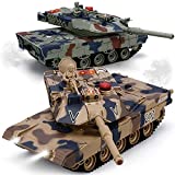 RC Tank Set, 1/24 Scale RC Army Battle Tanks with Life Indicators and Spray, 35 Mins Playtime Remote Control Military Toys, Set of 2 RC Vehicles for Kids and Adults
