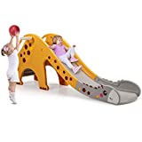 BABY JOY 3 in 1 Slide for Kids, Toddler Large Play Climber Slide PlaySet with Extra Long Slipping Slope, Basketball Hoop and Ball, Ideal Gift for Boys and Girls Indoor Outdoor Use (Yellow Giraffe)