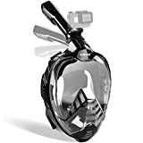 ZIPOUTE Snorkel Mask Full Face, Full Face Snorkel Mask Adult and Kids with Detachable Camera Mount, Snorkeling Mask 180 Panoramic View Anti-Fog Anti-Leak Dry Top Set with Adjustable Straps(Black L/XL)