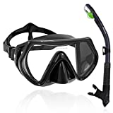 WACOOL Professional Adults Teens Kids Snorkeling Snorkel Diving Scuba Package Set with Anti-Fog Coated Glass Purge Valve and Anti-Splash Silicon Mouth Piece for Men Women (Adults,Black)