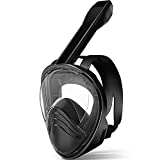 Relity Full Face Snorkel Mask with Upgraded Breathing System, Foldable 180° Panoramic View Anti-Leak Anti-Fog Snorkeling Gear for Adults with Detacha (Black, Large-X-Large)