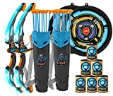 JOYIN 2 Pack Graviton Bow and Arrow Archery Toy Set for Kids, Light Up Archery Play Set with 2 Luminous Bows, 18 Suction Cups Arrows, 8 Targets, and 2 Quivers (Black)