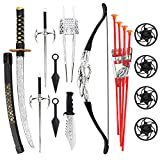 Liberty Imports Ninja Warrior Bow and Arrow Archery Set for Kids with Katana Sword and Toy Weapons