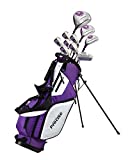 Precise M5 Ladies Womens Complete Right Handed Golf Clubs Set Includes Titanium Driver, S.S. Fairway, S.S. Hybrid, S.S. 5-PW Irons, Putter, Stand Bag, 3 H/C's Purple (Right Hand)