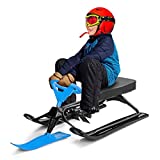 Costzon Snow Racer Sled, Ski Sled with Steering Wheel & Twin Brakes, Durable Steel Frame, Great Weight Capacity of 220 LBS, Classic Downhill Steerable Sled for Kids Teenagers Adult (Blue)