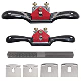 KOOTANS 2pcs 9' 10' Adjustable Spokeshave, with Replacement Blades and 4-Way Rasp File, Manual Planer with Flat Base, Perfect for Planing Trimming, Wood Working Deburring Tools