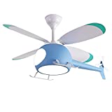 Children's Bedroom Helicopter Model Ceiling Fan with Lights 42 inch Remote Control Speed (Blue)…
