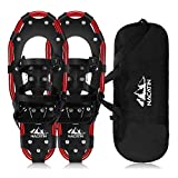 NACATIN All Terrain Snowshoes with Heel Lift,Lightweight Aluminum Alloy Snow Shoes with Trekking Poles,Leg Gaiters,Carry Bag and Adjustable Ratchet Bindings（Without Heel Lift-21inchs）