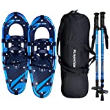 FLASHTEK 21 Inches Snowshoes for Men and Women, Light Weight Aluminum Terrain Snowshoes + Pair Anti-Shock Adjustable Snowshoeing Poles + Free Carrying Tote Bag (Blue)