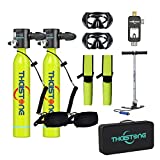 THAISTONE Mini Scuba Tank Kit with Pump, 2 Packs 0.5 Liter Portable & Refillable Scuba Tank with Mask, Lasting 5-10 Minutes Backup Scuba Diving Tanks for Underwater Breathing(Green)