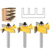 KKUYT Rabbet Router Bit Set 1/4 Shank， 1/4', 3/8', 1/2' Height X 1/2' Depth Slot Cutter Router Bit, 4-Wings Spoilboard Surface Router Bits Wood Groove Milling Woodworking Cutting Tool