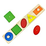 Montessori Shape Puzzle for Toddlers 1 2 Years Old, First Shapes Jumbo Knob Wooden Peg Puzzle, Geometric Shape Pegged Puzzle Learning Material Educational Toys Shape Color Sorting Board(Style A)