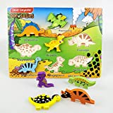 Solid Wooden Puzzles for Toddlers Age 1 2 3 4 Year Old Learning Color Perception Shape Corresponding Dinosaur Wood Blocks, Chunky Puzzle, Pegged Puzzle, Boy and Girl Birthday Gifts