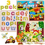 Montessori Mama Pegged Wooden Puzzles for Toddlers 1-3 | 3-Pack Toddler Learning Toys for Toddlers 1-3 | Toddler Puzzles for Kids Ages 2-4 | Alphabet Puzzles | Gift for One Year Old and Up