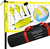 Outdoor Portable Volleyball Net System - Adjustable Height Poles with Soft Volleyball Ball, Pump, Boundary Line, and Carry Bag for Backyard, Beach, Lawn