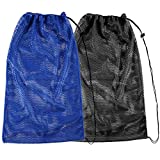 2 Packs Mesh Gear Bag for Snorkel Equipment, Oversized 18' x 27' Mesh Dive Bag Scuba Diving Bag Snorkel Bag Backpack for Snorkeling Gear, Fins, Swimming Gear, Beach and Sports Equipment (Black & Blue)