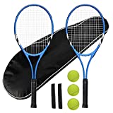 Layway Tennis Rackets 2 Players Recreational for Beginners ,Pre-Strung 27 Inch Light Adult Racquet Set for Women Men with Tennis Balls,Overgrips and Carry Bag (Blue)
