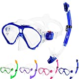 Kids Snorkel Set Dry Top Snorkel Mask for Kids with Carrying Bag Luminous Scuba Gear Youth Junior Child Snorkeling Gear for Boys and Girls Age from 5-13 Years Old