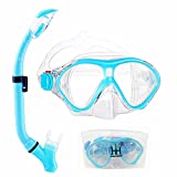 Snorkeling Gear for Kids with Foldable Silicone Full Dry Snorkel, Kids Snorkel Set Anti Leak Youth Junior Snorkeling Package Diving Mask Soft Tube with Hard Storage Box Scuba Swimming Goggles