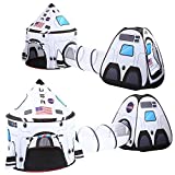 JOYIN White Rocket Ship Play Tent Pop up Play Tent with Tunnel and Playhouse Kids Indoor Outdoor Spaceship Tent Set
