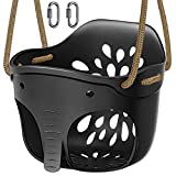 SELEWARE Heavy-Duty High Back Full Bucket Toddler Swing Seat with Locking Carabiners and Adjustable Rope, Cute Elephant Shape Design, 600LB Weight Limit (Bucket Swing, Black)