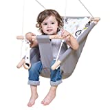Baby Swing for Infants and Toddler, Canvas Baby Hammock Swing Indoor and Outdoor with Safety Belt and Mounting Hardware, Wooden Hanging Swing Seat Chair for Baby up to 4 Year - Cute Animal