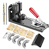 Pocket Hole Jig - Aiment 4 in 1 Pocket Joinery Tool with Square Driver Bit, Hex Wrench, Depth Stop Collar, Step Drill Bit, Wooden Plugs - Angle Jig Inclined Hole Positioner for DIY Joinery Work