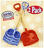 Matty's Toy Stop 28' Heavy Duty Wooden Snow Shovels with Plastic Scoop & Handle for Kids - 2 Pack (Red & Blue Swirl)