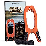 FARWATER Canoe Anchor Grip - Boat, Float Tube & Kayak Fishing Accessories, Kayaking Equipment - Brush Clamp Anchor with Teeth - Gripper with 15ft Paracord - Rubber Grips - Coated Steel - Matte Orange…