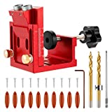 Pocket Hole Jig Tool Kit for Carpentry, Pocket Hole Drill Guide Jig Set for Angled Holes, Portable Wood Pocket Hole Screw Clamp System Kit for Woodwork (Red)