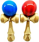 KENDAMA TOY CO. 2 PACK - The Best Kendama For All Kinds Of Fun (full size) - Awesome Colors: Blue/Bamboo Red/Bamboo Set - Solid Bamboo Wood - A Tool To Create Better Hand And Eye Coordination