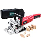 AOBEN 8.5 Amp Biscuit Cutter Plate Joiner with No. 0 Wood(30 Pcs)No. 10 Wood(30 Pcs)No. 20 Wood(50 Pcs), 4' Tungsten Carbide Tipped Blade, Adjustable Angle and Dust Bag