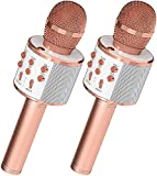 OVELLIC 2 Pack Karaoke Microphone for Kids, Wireless Bluetooth Karaoke Microphone for Singing, Portable Handheld Mic Speaker Machine, Gifts Toys for Girls Boys Adults All Age (Rose Gold)
