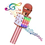 BlueFire 4 in 1 Karaoke Wireless Microphone with LED Lights, Portable Microphone for Kids, Great Gifts Toys for Kids, Girls, Boys and Adults (Pink)