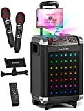 MASINGO Bluetooth Karaoke Machine for Adults and Kids - Portable Singing Equipment Set W/ 2 Wireless Karaoke Microphones - PA Speaker System with Disco Ball Lights & TV Cable - Soprano X1 (Black)
