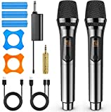 Saiyin Wireless Microphones,UHF Rechargeable Microphones with Rechargeable Receiver, Dual Handheld Dynamic Mic Karaoke System, 200 ft Range, 1/4’’＆1/8’’ Output for Amplifier, PA System
