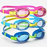 ZABERT 3 Pack K20 Kids Swim Goggles, Swimming Goggles for Kids Toddler Youth Girls Boys Junior Jr Childrens Child Little Age 3 4 5 6 7 8 9 10 11 12 13 14 Years Anti Fog Blue Yellow Green Pink Clear