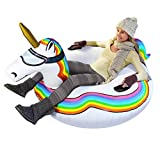 GoFloats Winter Snow Tube - Inflatable Toboggan Sled for Kids and Adults (Choose from Unicorn, Ice Dragon, Polar Bear, Penguin, Flamingo), ST-UNICORN-01