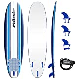 Wavestorm - Classic Soft Top Foam 7ft Surfboard Surfboard for Beginners and All Surfing Levels Complete Set Includes Leash and Multiple Fins Heat Laminated, Blue Pinline (AZ22-WSSF700-PIN)