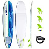 Wavestorm Classic Soft Top Foam 8ft Surfboard | Surfboard for Beginners and All Surfing Levels | Complete Board Set Including Accessories | Leash and Fins, Blue Brushed