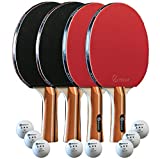 JP WinLook Ping Pong Paddles Set of 4 - Portable Table Tennis Paddle Set with Ping Pong Paddle Case & (8) 3 Star Ping Pong Balls. Premium Table Tennis Racket 4 Player Set for Indoor & Outdoor Games