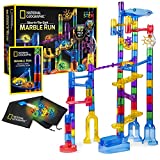NATIONAL GEOGRAPHIC Glowing Marble Run – 80 Piece Construction Set with 15 Glow in the Dark Glass Marbles & Mesh Storage Bag, Educational STEM Toy, an AMAZON EXCLUSIVE Science Kit