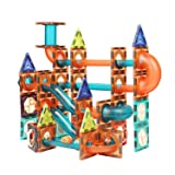 Magnetic Tiles Building Set for Kids - 132pcs Marble Run Race Magnet Blocks Toys for Girls & Boys Learning Educational STEM Toy for 3 4 5 6 7 8 9 10 11 12 Ages Birthday Gift for Toddlers Baby Children